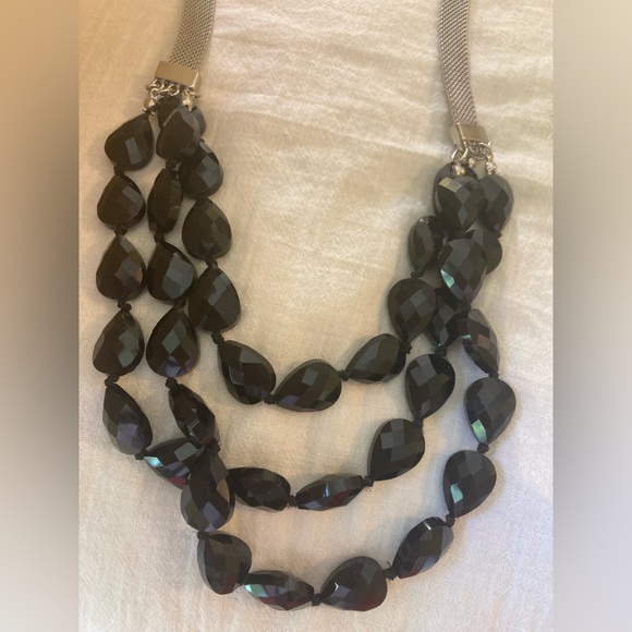 BaubleBar‎ Faceted Black Glass Layered Mesh Beaded Triple Strands Necklace - Picture 1 of 9
